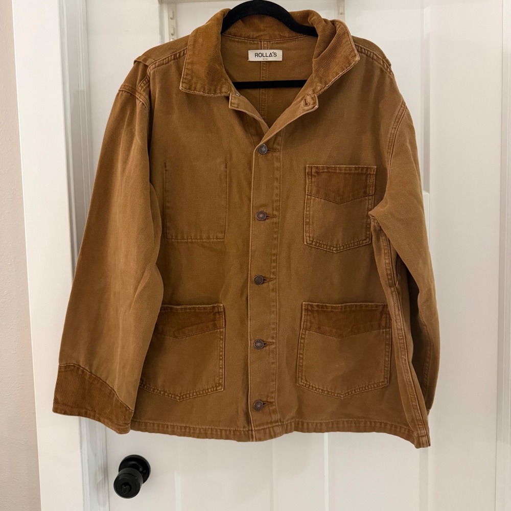 Rollas Barn Jacket Tobacco Brown Cotton Canvas Corduroy Trim Chore Coat XL 14
